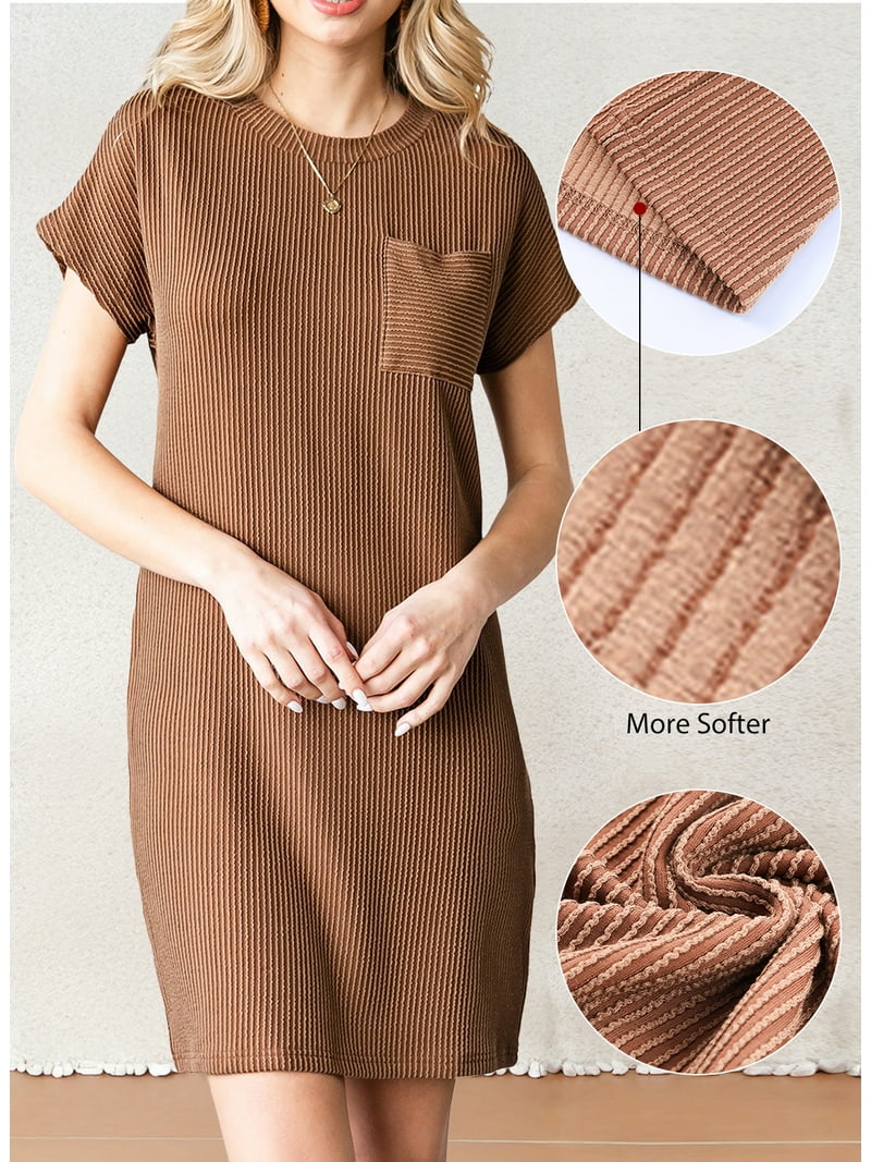Naggoo Women's Long Sleeve Ruffle Dress Casual Crew Neck Tunic A-Line Babydoll Sweater Dresses With Pockets - Product Details