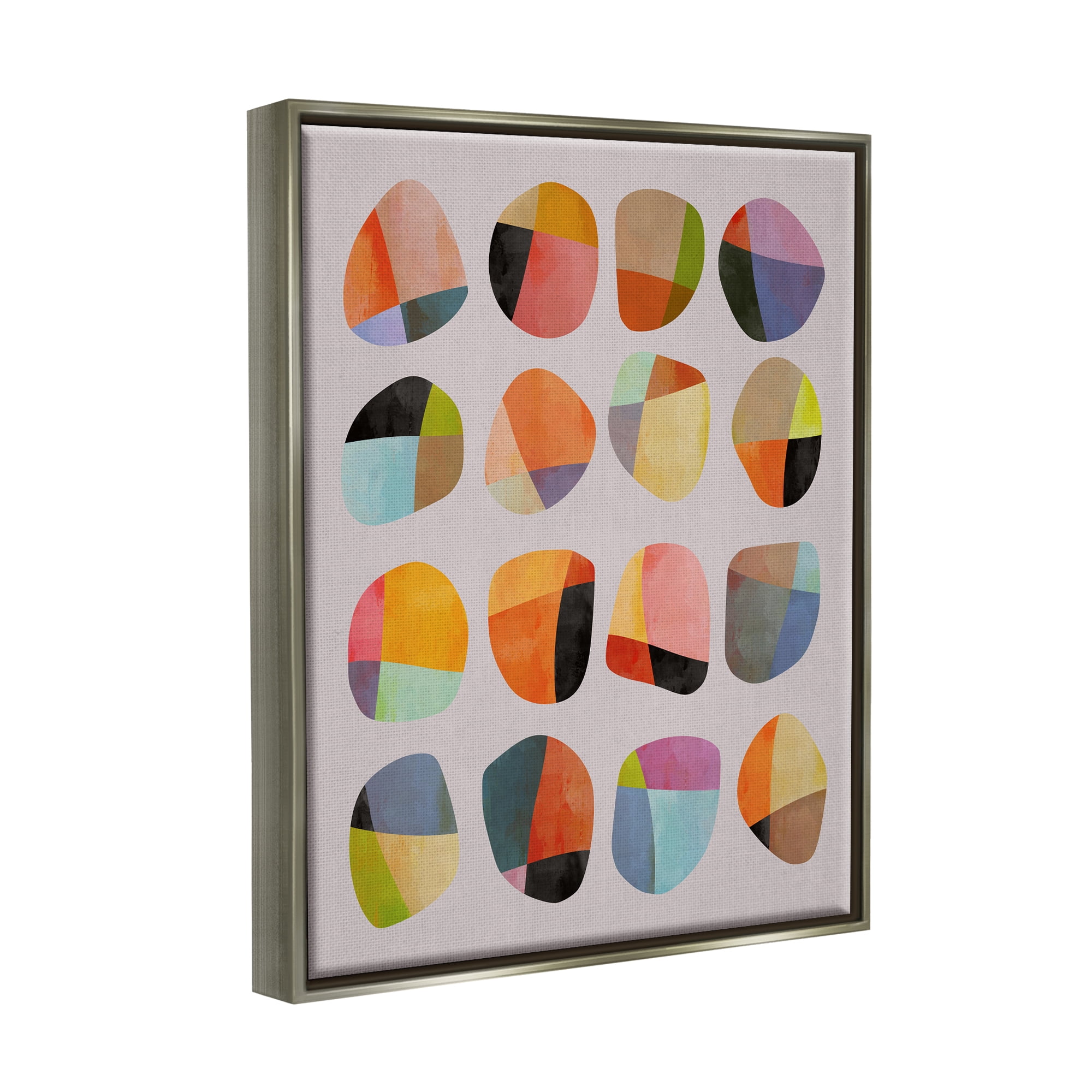 Stupell Industries Modern Circular Shapes Abstract Painting Gray Floater Framed Art Print Wall Art, 25 x 31