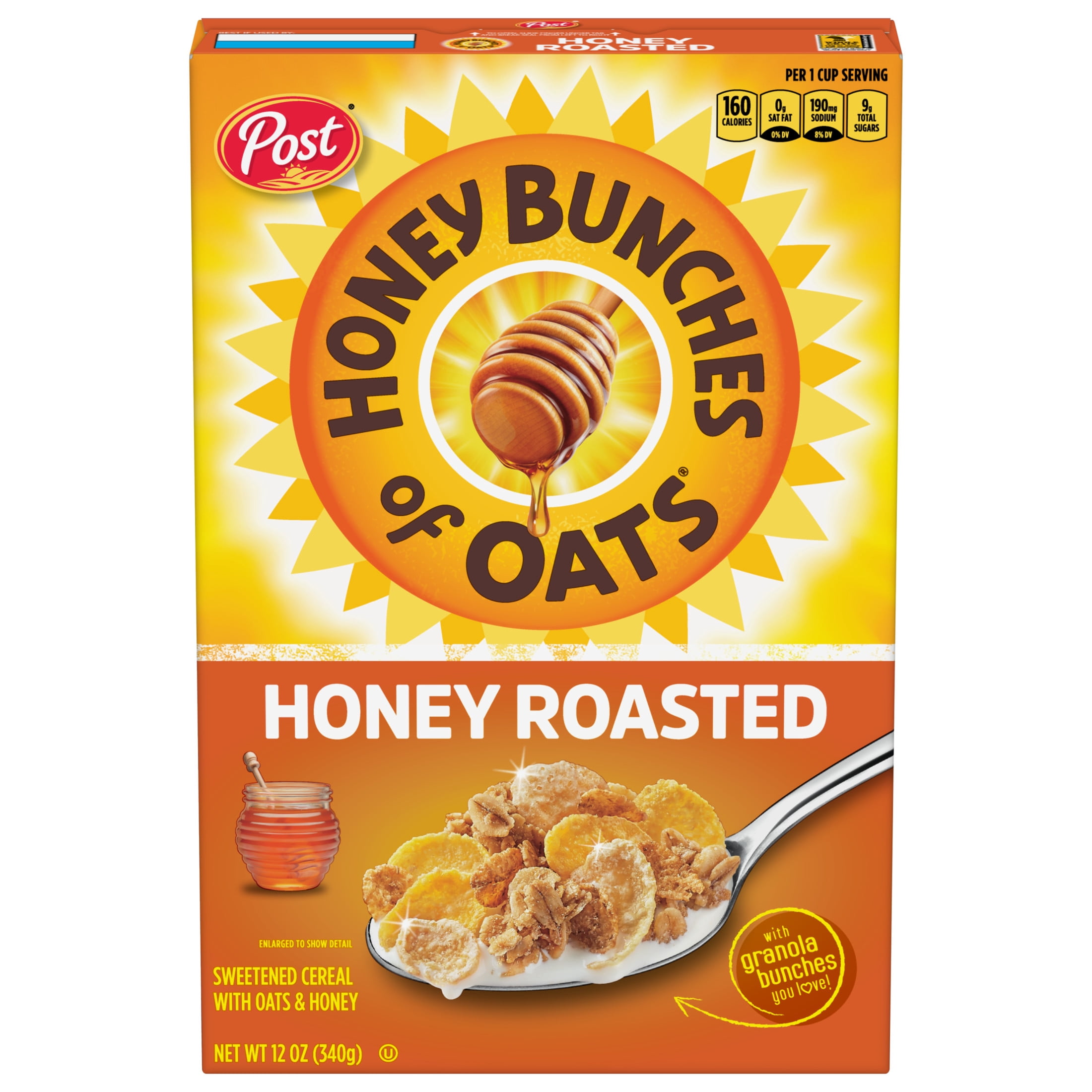 (4 pack) Honey Bunches of Oats Honey Roasted Breakfast Cereal, 12 oz Box