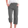 thumbnail image 3 of Petite Capri Pants for Women with Pockets - High Waist Elastic Drawstring Lightweight Capris Casual Loose Fit Summer Beachwear Clothing Dark Gray, Size M, 3 of 5