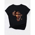 thumbnail image 4 of Camiseta informal de manga corta con cuello redondo y estampado de retrato antiguo para mujer, color negro, ideal para deportes de ocio., 4 of 7