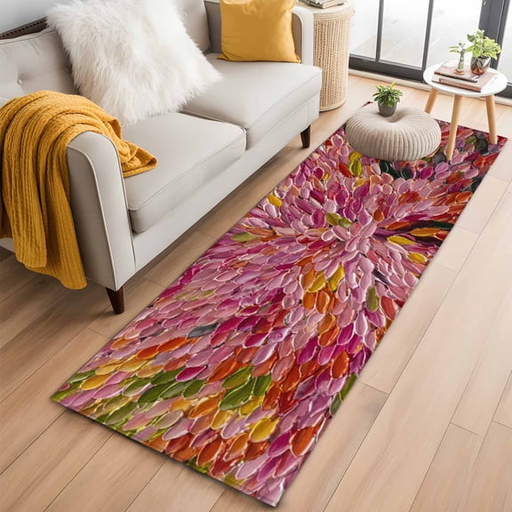 Watercolor Dahlia 2'x6' Runner Rugs for Hallway Kitchen Bedside Non Slip, Floral Modern Abstract Oil Painting Art Entryway Rug Runners with Rubber Backing, Long Carpet Runner for Laundry Room