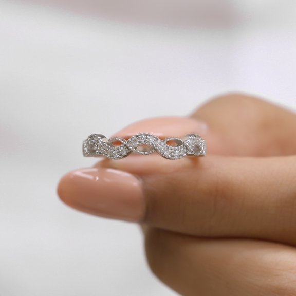 VINSON Vintage Wedding Band - 1.20 MM Round Moissanite Stackable Band - Antique Cross Over Milgrain Band, Bridal Set Band, Ring for Her