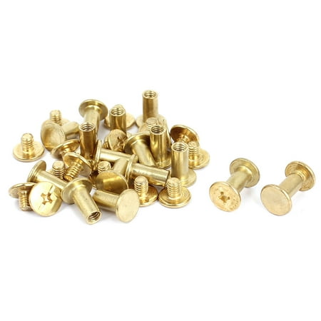 Uxcell M5x10mm Brass Plated Binding Chicago Screw Post for Leather Purse Belt