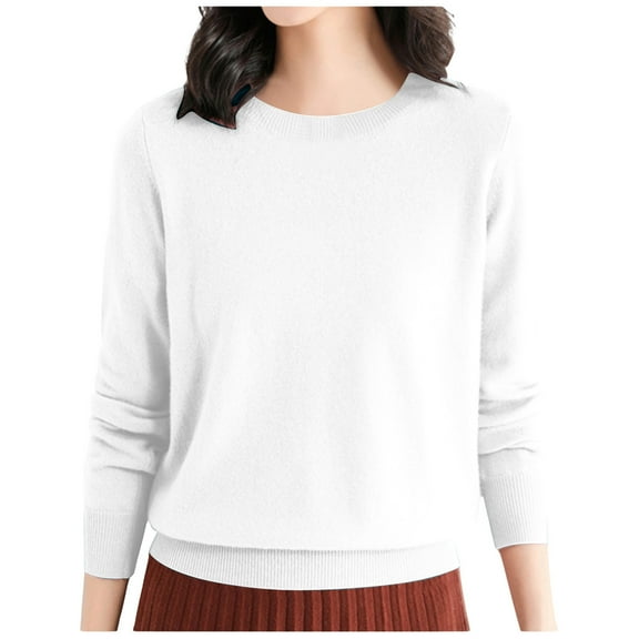 Ediodpoh Womens Casual Crew Neck Solid Color Pullover Sweater Sweaters for Women White L