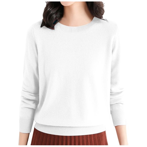 LUOGENLI Oversized Sweaters for Women Plus Size Women's Casual Crew Neck Solid Color Pullover Sweater White Size S