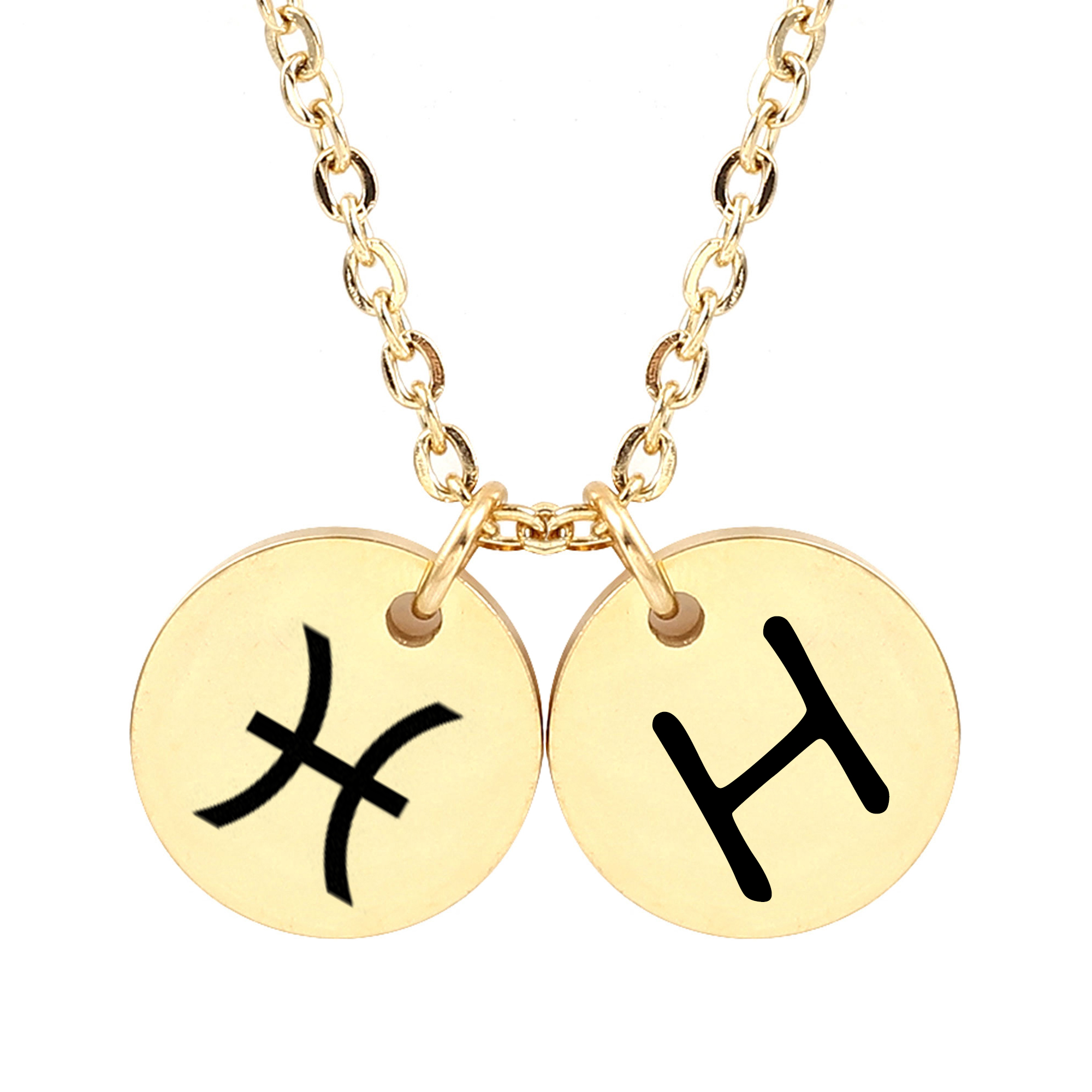 Anavia Stainless Steel Personalized Round Constellation Initial Necklace - Engraved Zodiac Symbol Jewelry - 18 inch