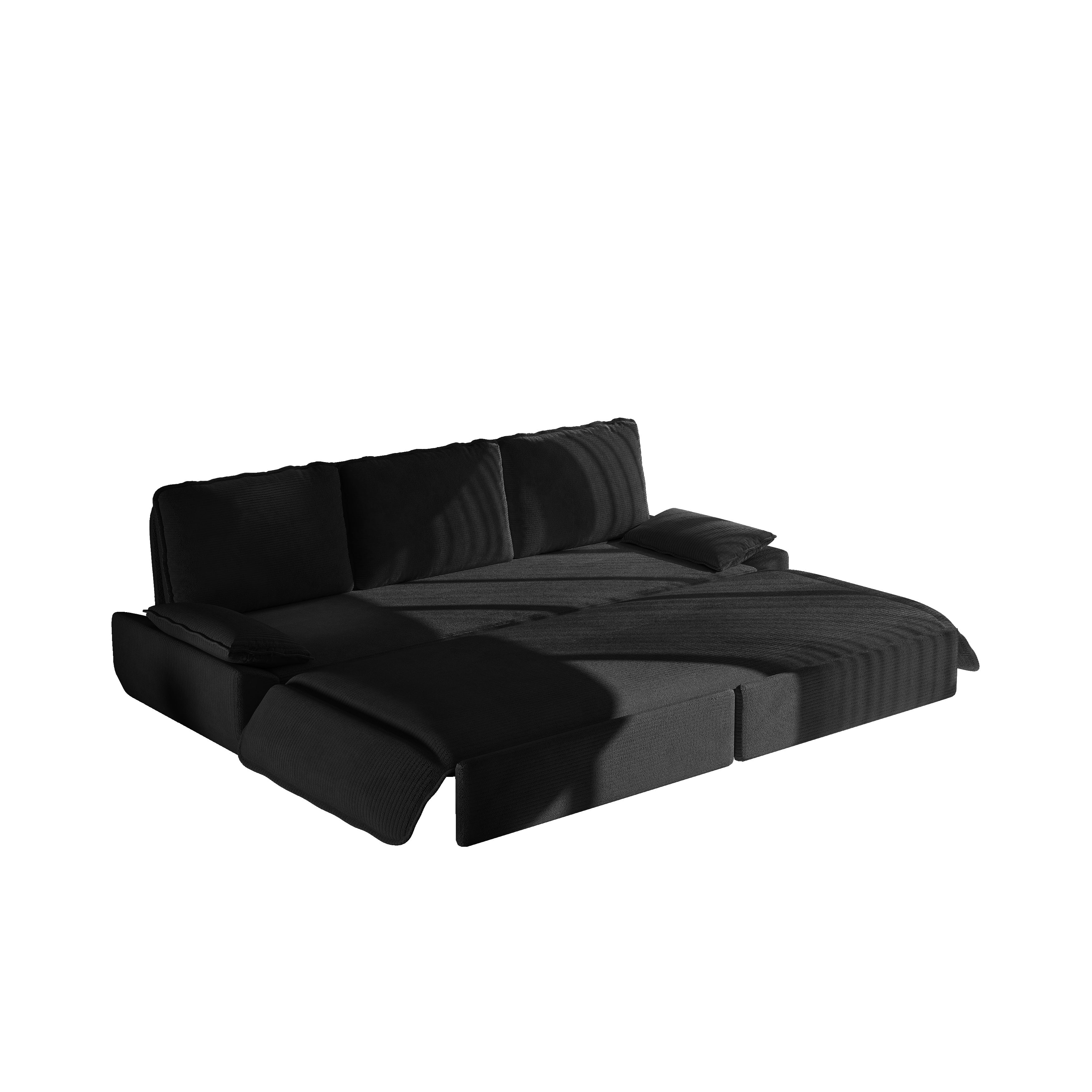 3-in-1 King Size Sleeper Sofa Bed, 94.5" Corduroy Convertible Pull Out Couch with Steel Frame, Modern Folding Lounge Sofa for Living Room, Black