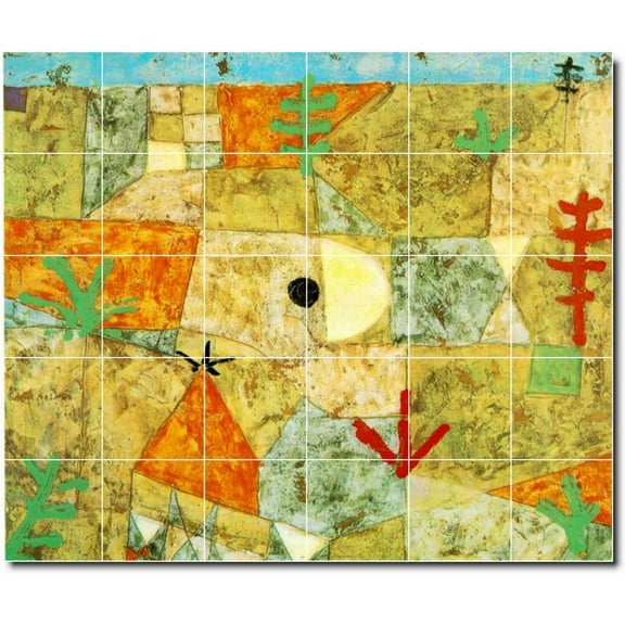 Ceramic Tile Mural-Paul Klee Abstract Shower Tile Mural 23. 25.5" w x 21.25" h using (30) 4.25 x 4.25 ceramic tiles