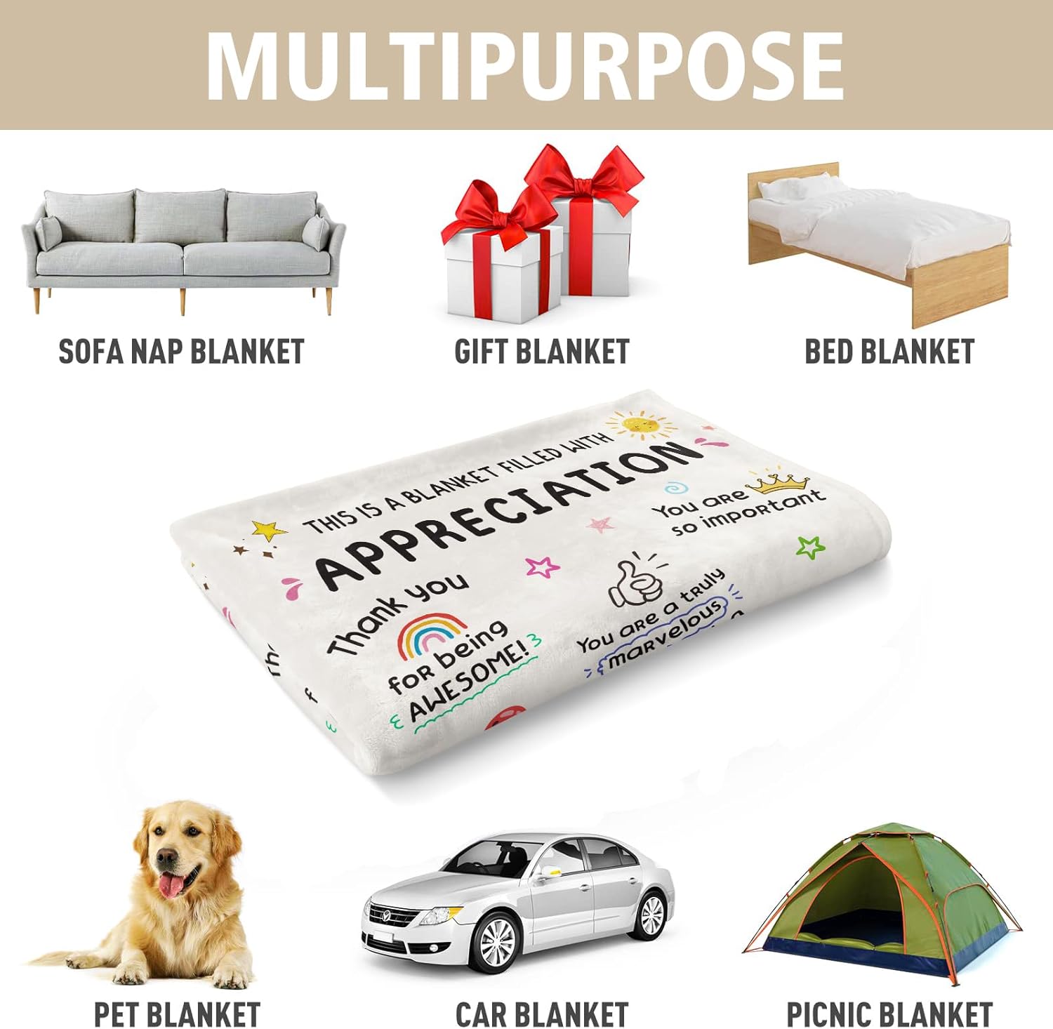 Thank You Gifts for Women Men, Appreciation Gifts- Soft Heartwarming Blanket with Appreciation Words- Teacher Employee Nurse Appreciate Gifts, Thank You Present for Coworker Friend