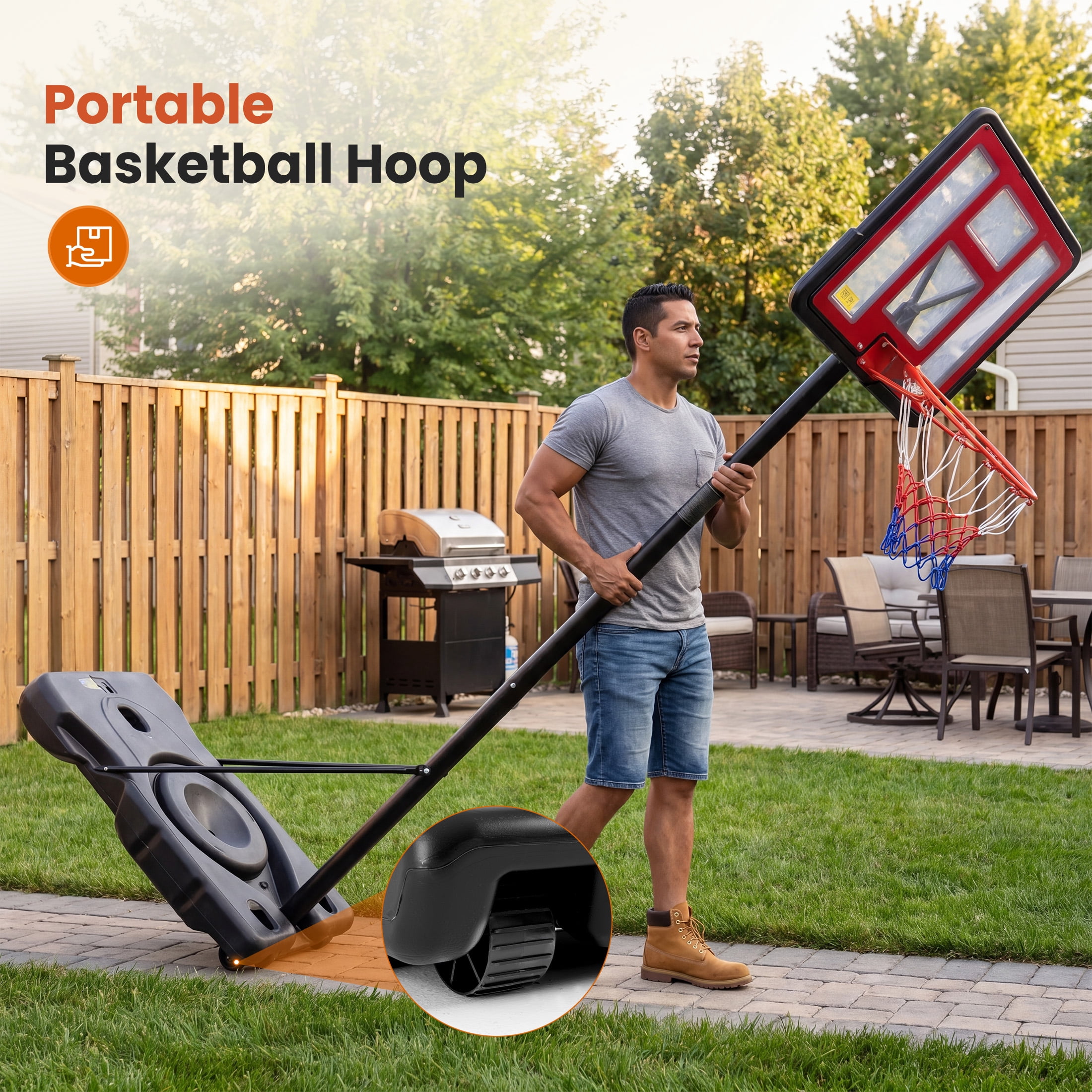 SHOUFTW 10 ft Basketball Hoop, Adjustable Portable System for Kids Youth & Adults, Indoor Outdoor Training Practice with Sturdy Stand, Red