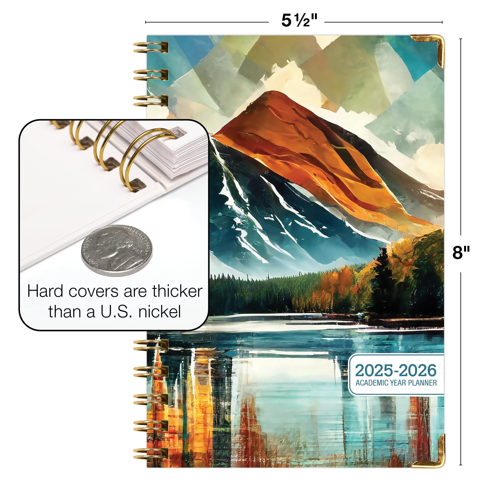 Academic Planner 2025-2026, Daily Weekly Monthly Yearly Planner, June 2025 - July 2026, 14 months, 5.5"x8", Bookmark, Pocket Folder and Sticky Note Set (Lake View)