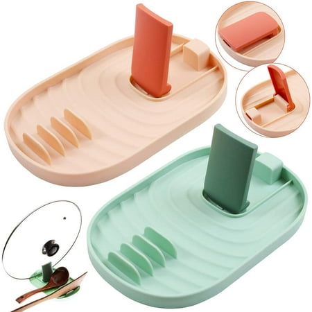 

Kitchen Utensil Rest Spoon Rest Kitchen Utensil Set Upgrade Hanging Design Heat-Resistant BPA - Free - 2 Pack (White & Green)