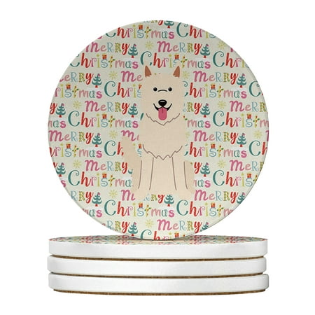 

Merry Christmas White German Shepherd Large Sandstone Coasters Pack of 4 4 in x 4 in