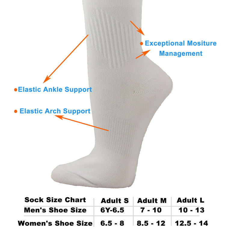Couver Unisex Polyester Soccer Knee High Sports Athletic Socks, White Small
