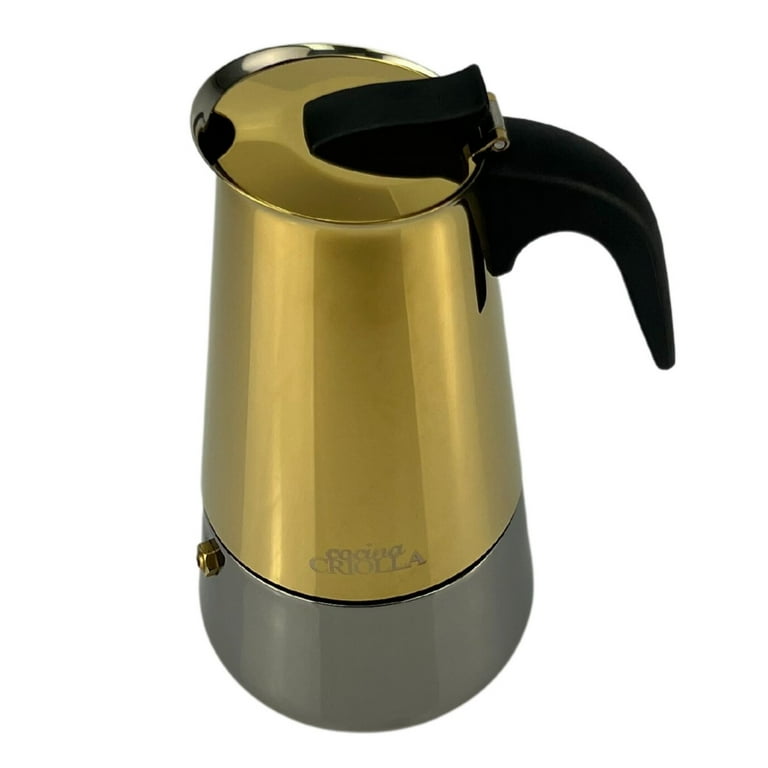 Qoo　greco Cocina Criolla New 6-Cups Gold & Black Stainless-Steel Espresso