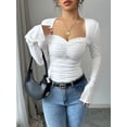 thumbnail image 4 of Womens Long Sleeve Going Out Crop Tops Sweetheart Neck Cute Y2k T Shirts Slim Fit Tops White S, 4 of 7