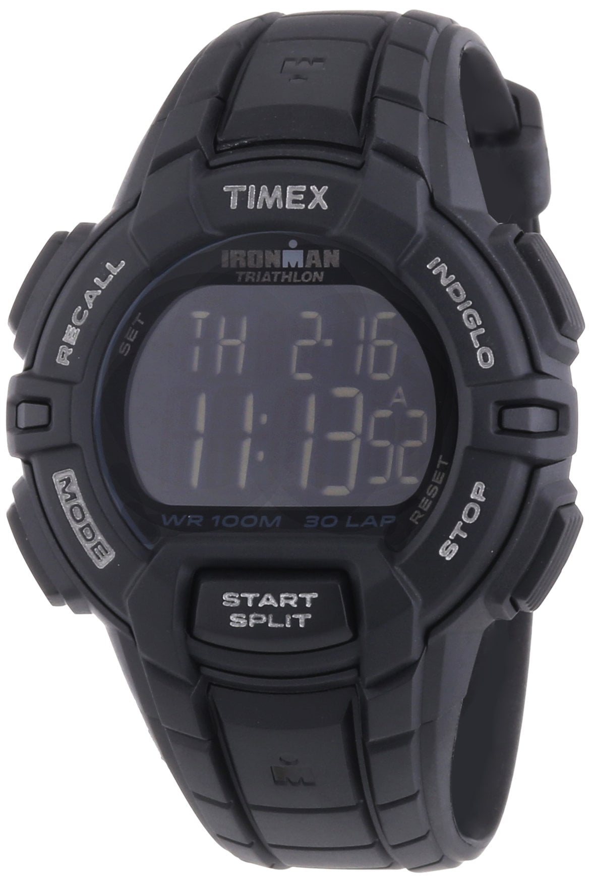 TIMEX Men s DIGITAL IRONMAN Rugged 30 Waterproof Sport Watch Blackout 44mm Resin Strap Walmart