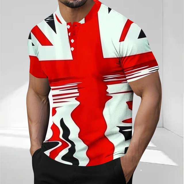Blusas y camisas de manga corta y cuello redondo para hombre. Blusa informal de poliéster con cuello redondo y botones estampados de manga corta para hombre.