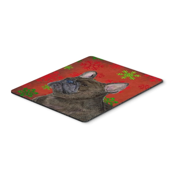 "French Bulldog Red and Green Snowflakes Holiday Christmas Mouse Pad Hot Pad or Trivet"
