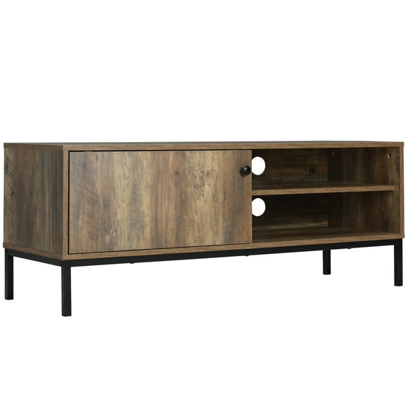 HOMCOM Retro TV Cabinet for TVs up to 50", TV Stand with Compartment and Adjustable Shelf, Media Console with Sliding Door for Living Room, Coffee