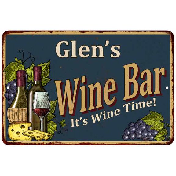 Glen's Wine Bar Gift Green Sign Rustic Decor 8x12 108120055395