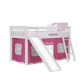 thumbnail image 2 of Max & Lily Twin Loft Bed, Wooden Low loft Bunk beds for Kids with Slide and Pink Curtain, White, 2 of 4
