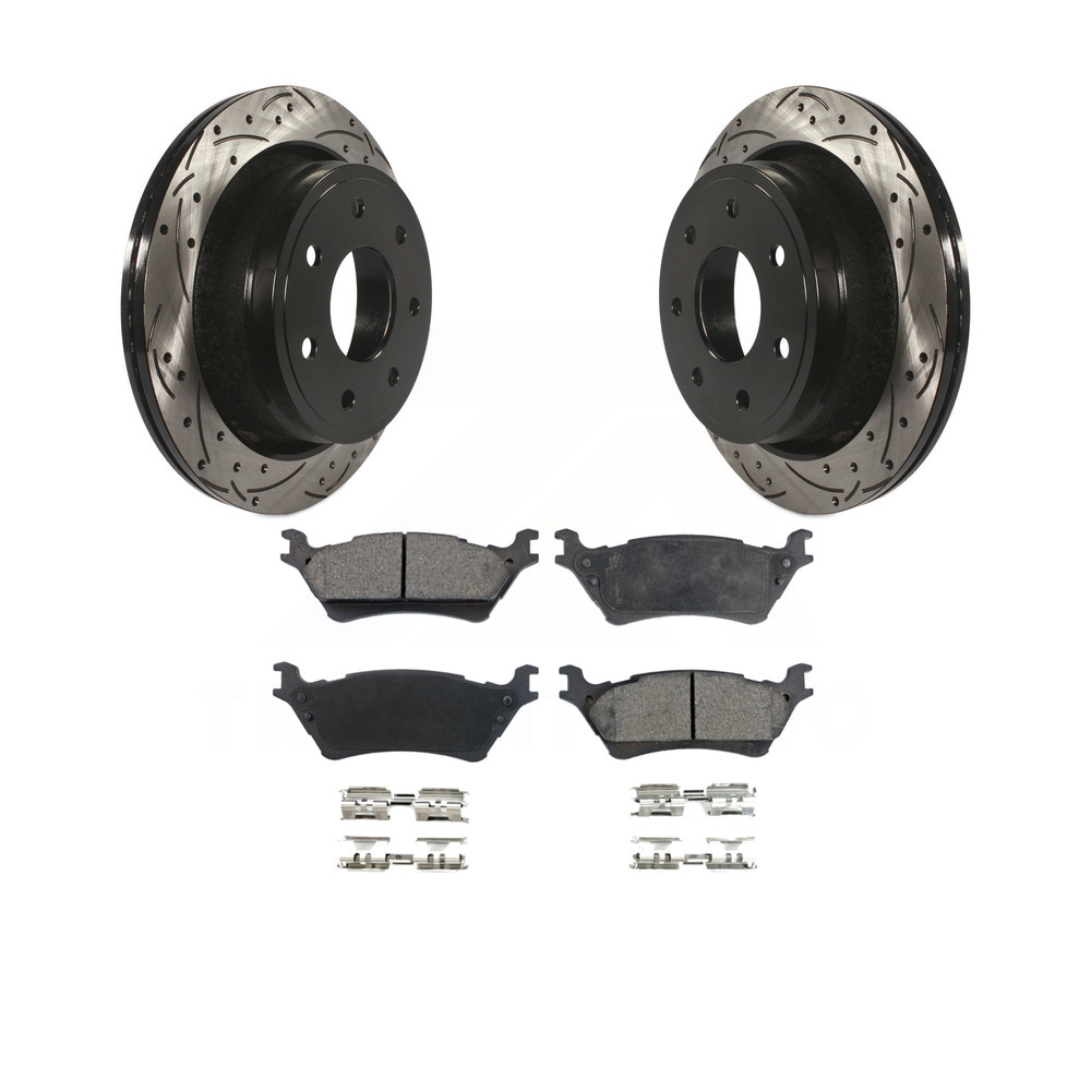 Rear Coated Drilled Slotted Disc Brake Rotors And Ceramic Pads Kit For