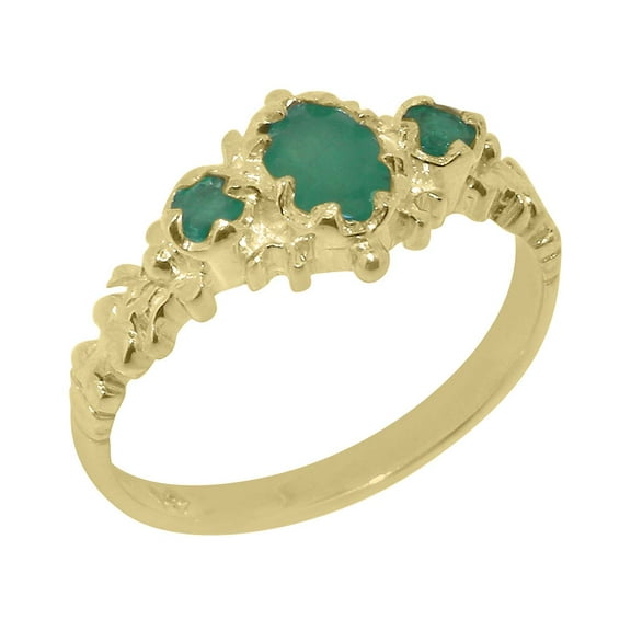 LBG British Made 14k Yellow Gold Natural Emerald Womens Anniversary Ring - 33 size options - Size 10