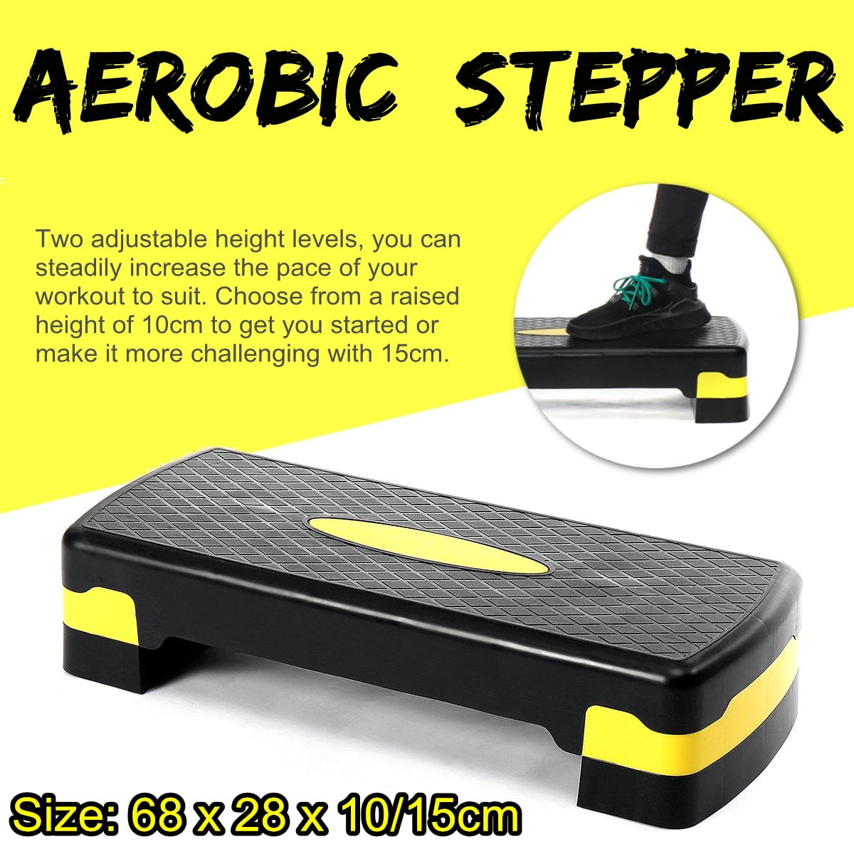 27in Height Adjustable Aerobic Step Riser Trainer Exercise Fitness Workout Stepper Platform Accessory w 2 Levels Non Slip Surface Black Yellow Walmart