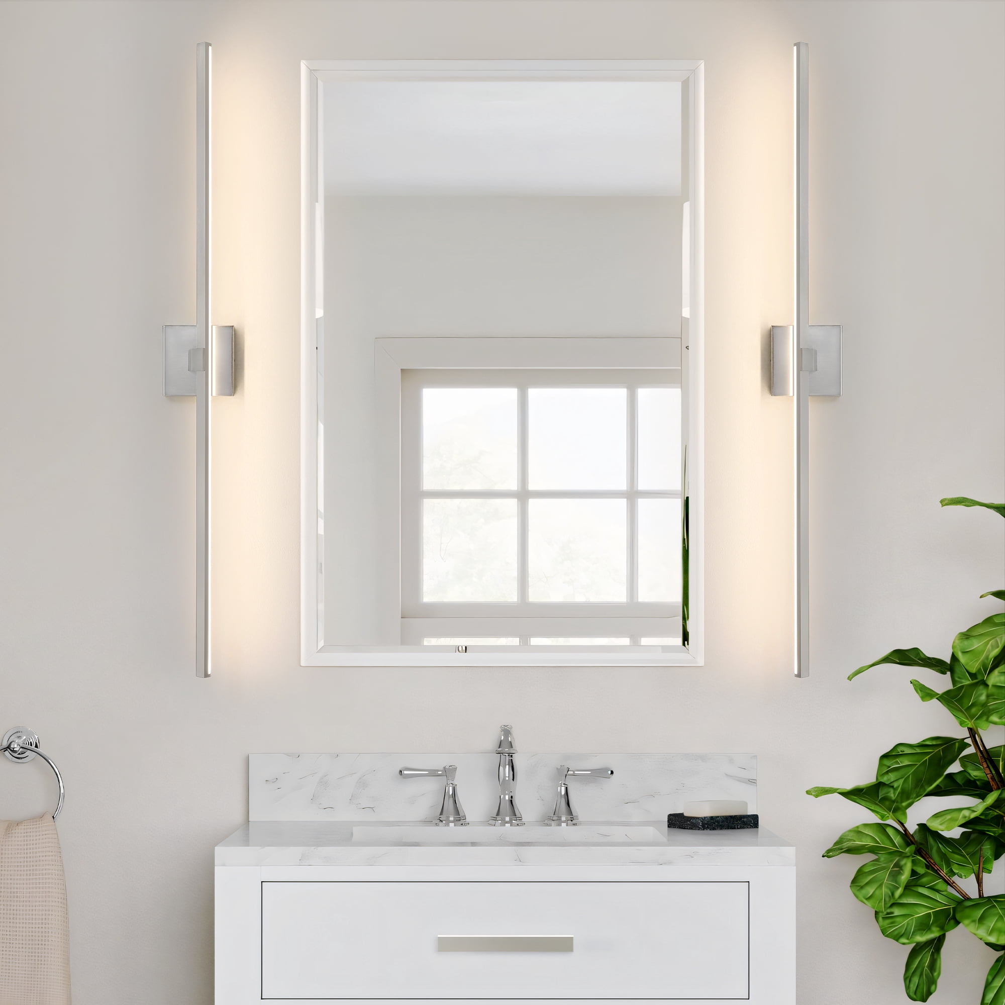 Modern Vanity Lighting Fixtures 39 Inch Bathroom Vanity Lights Over Mirror Wall Sconce for Bathroom Brushed Nickel Warm Lighting Bath Wall Sconce