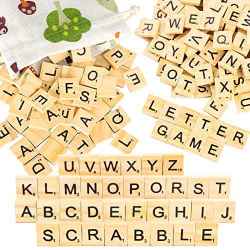 200pcs Wooden Letter Tiles for Scrabble Crossword Game - Pinowu Wood Scrabble Letters Replacement for DIY Craft Gift Decoration Scrapbooking and Makin