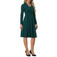 thumbnail image 4 of INSPIRE CHIC Women’s Elegant Office Dresses Square Neck Long Sleeve Pleated A-line Dress XL Lake Green, 4 of 6