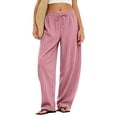 thumbnail image 2 of Womens Pants Elastic Waist Floral Lightweight Palazzo Pants for Women Casual Lounge Wide Leg Pants Woman Pink S, 2 of 5