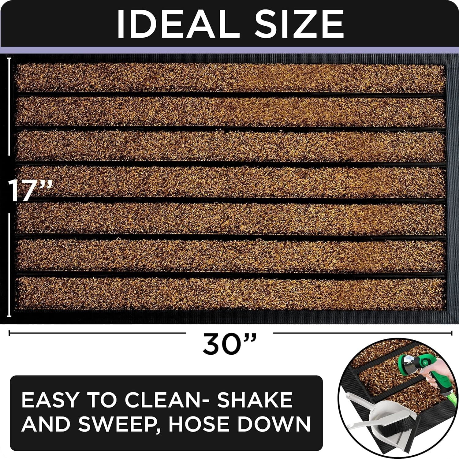 ubdyo Extra Durable Door Mat - Dirt Trapping Outdoor Welcome Mats - Non-Slip Outdoor Indoor Entrance - Low Profile Front Doormat (30 x 17 Bright Brown)