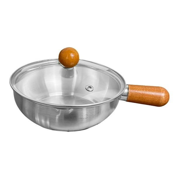 Cacerola de acero inoxidable con tapa Cacerola con mango de madera Olla para sopa Olla grande 600 ml