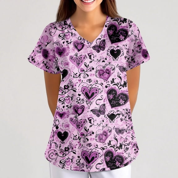 Scrubs for Women V-Neck Top with Pockets, Moisture Wicking Holiday Scrub Tops, Stretch Plus Size Nurse Uniform Shirt S