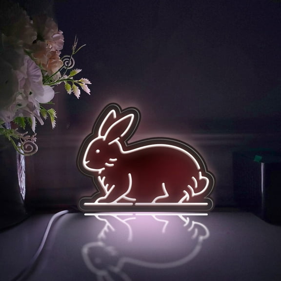 Rabbit Led Light Box, Dimmable Neon-Like Light Signs USB Power for Wall Decor Bedroom Decoration, Static Light (WxH) 6"x5"