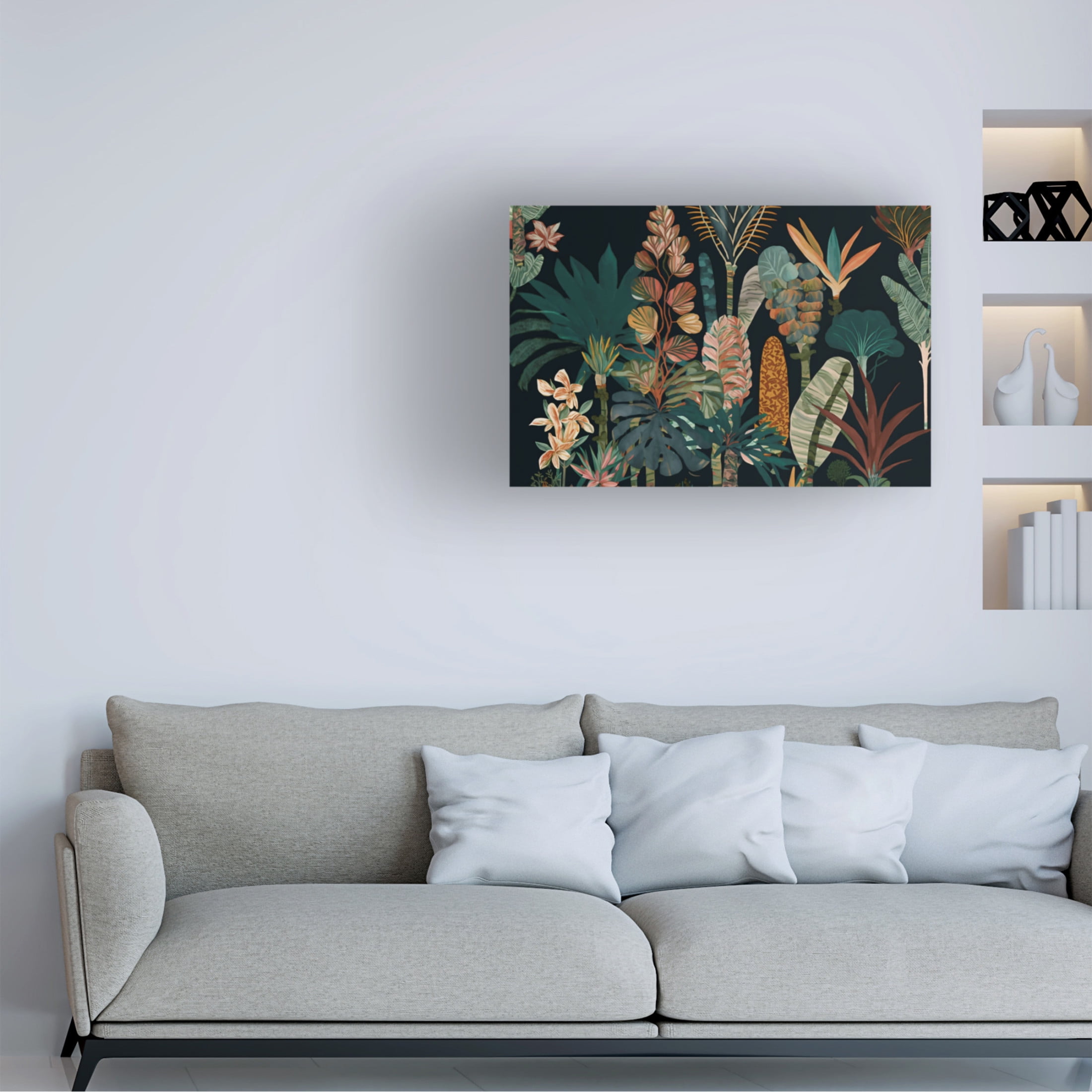 Canvas Wall Art - Ray Heere 'Watercolor Tropical Collage Black 3' Wall Art for Living Room, Bedroom, or Office Décor by Trademark Fine Art - 19 x 12 Inches