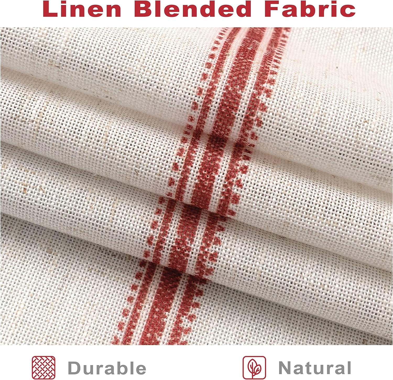 DriftAway Farmhouse Linen Blend Blackout Curtains Vertical Striped Printed Linen Curtains for Bedroom Thermal Insulated Country Rust Grommet Lined Treatments for Living Room 2 Panels W52 x L54 Red