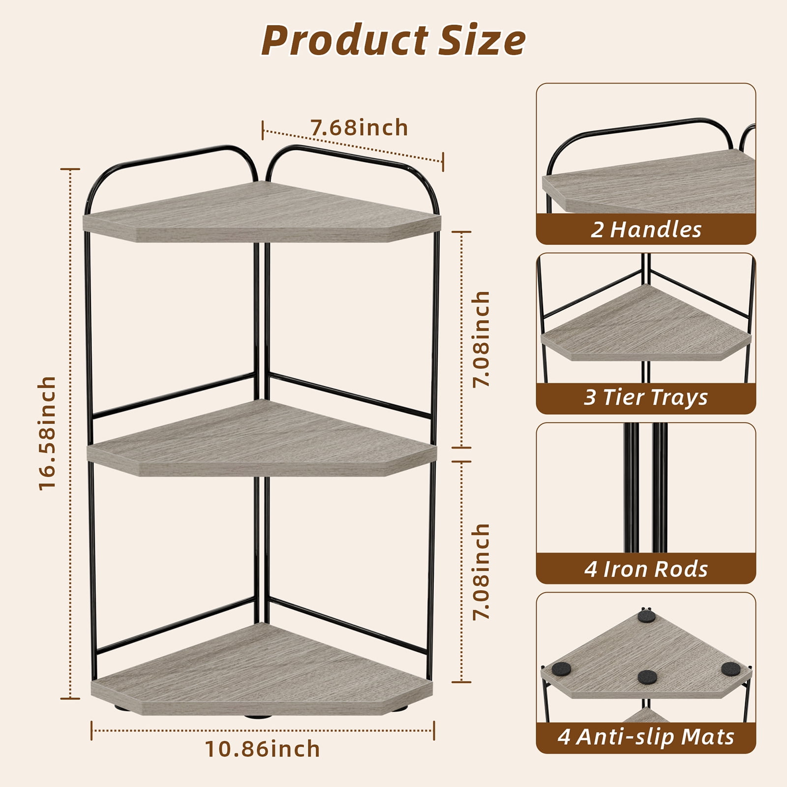 Corner Bathroom Counter Organizer, 3-Tier Wood Countertop Organizer for Perfume, Makeup Storage, Skincare Organizers for Vanity, Counter Corner Shelf for Kitchen, Bathroom, Dresser (grey)