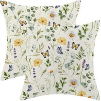 Spring Pillow Covers 20x20 Set of 2, Watercolor Wildflowers Daisy Decorative Throw Pillows Lavender Eucalyptus Butterflies Farmhouse Cushion Pillow Covers for Sofa Couch Outdoor Decor