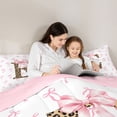 thumbnail image 4 of Erosebridal Girls Letter E Bow Queen Comforter Set,Cute Bows Chic Cheetah Print Bedding Comforter Set For Girls Teens, Reversible 3pcs, 4 of 7