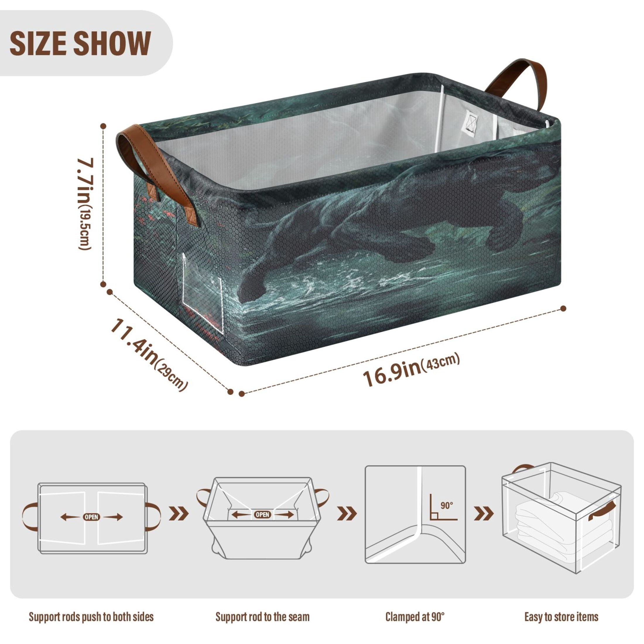 Black Panther Leaping over Water Storage Basket Soccer Plaid Fabric Hoard Box Oversized Collapsible Closet Organizer with Metal Iron Frame 16.9×11.4×7.7in