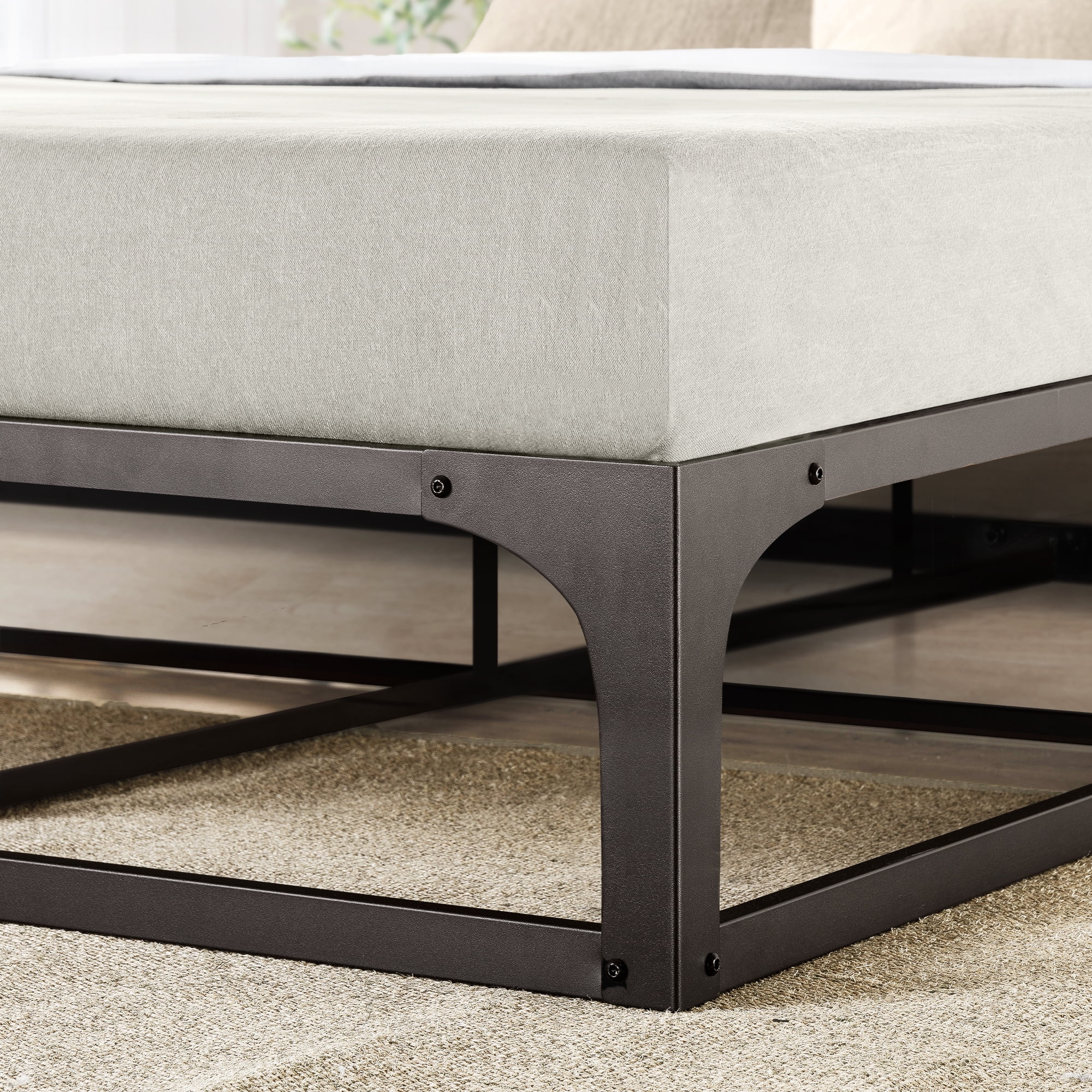 Mellow Ace of Base 12" Metal Platform Bed with Steel Slats, Black, Twin