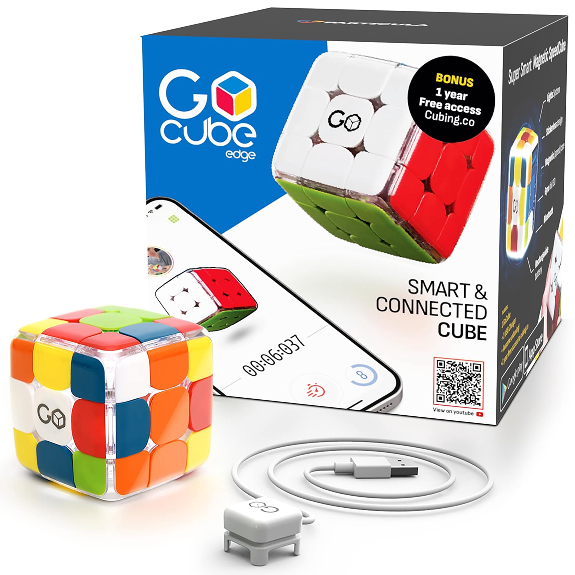 GoCube: Edge - 3x3 Electronic Handheld Mind Puzzle, Mini Games, Magnetic Speed Cube, 3D Brain Teaser Toy, Bluetooth App Enabled Device, Kids Adults 8+