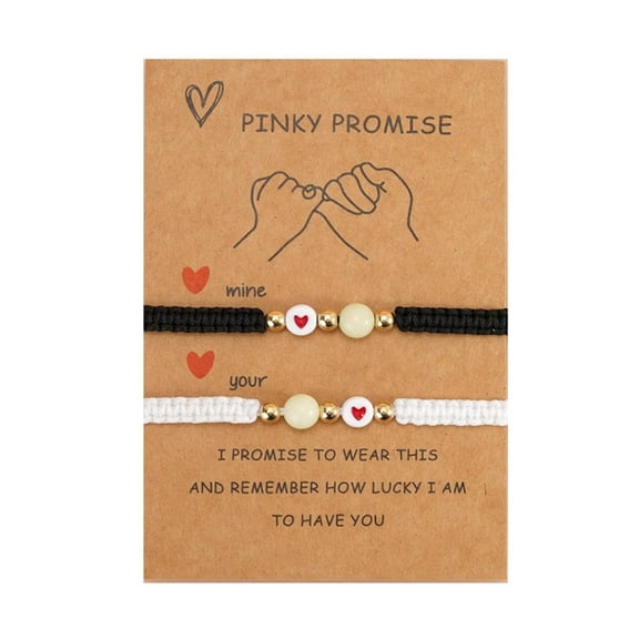 2x Pinky Promise Bracelets Friendship Couple Matching Bracelet Luminous Heart Bead Elastic Rope Valentine's Day Gift