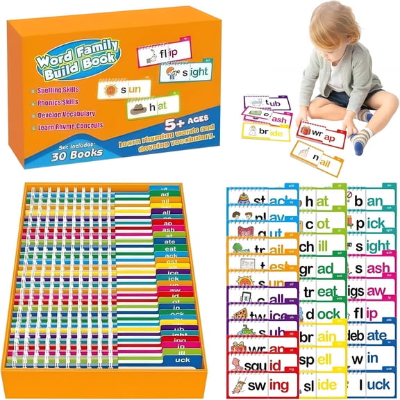 CCOCC 30 Reading and Rhyming Flipbooks for Kindergarteners with Sight Word Cards to Help Develop Early Reading Skills: Learn Letter Sounds with Fun Cards