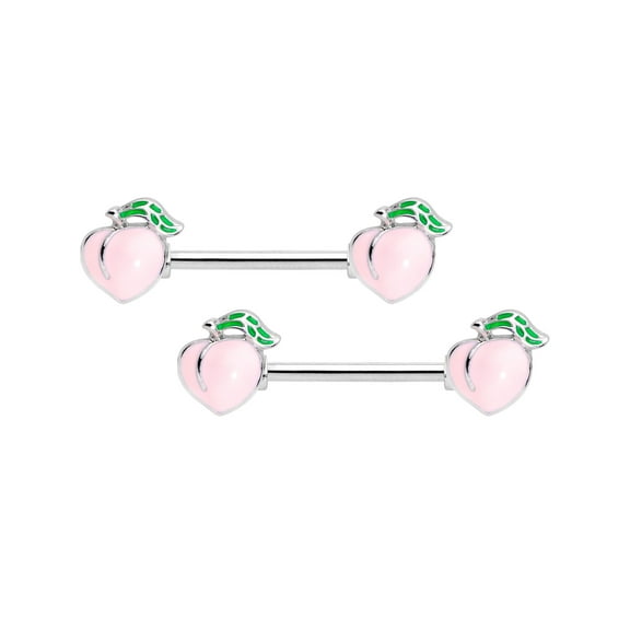 Body Candy 14G Womens Nipplerings Piercing 9/16" 316L Stainless Steel 2Pc Sweet Pink Peach Nipple Ring Set