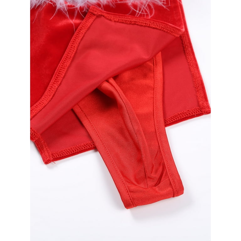 Men Skirted T-back Christmas Velvet Thongs Low Rise Underwear Role Play  Costume